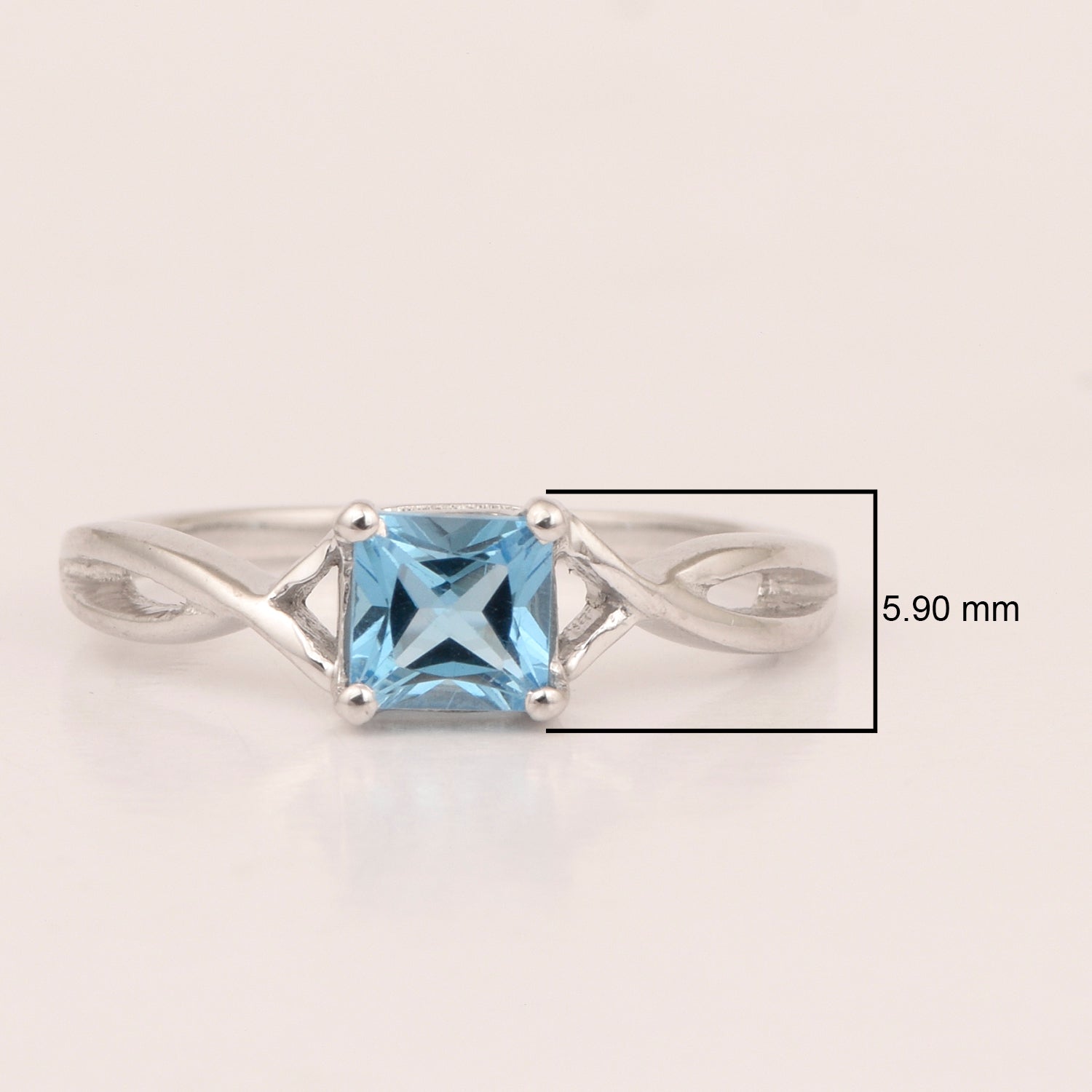 Square 5MM Blue Topaz Gemstone 925 Sterling Silver Celtic Knot Solitaire Ring - Kimaya INC