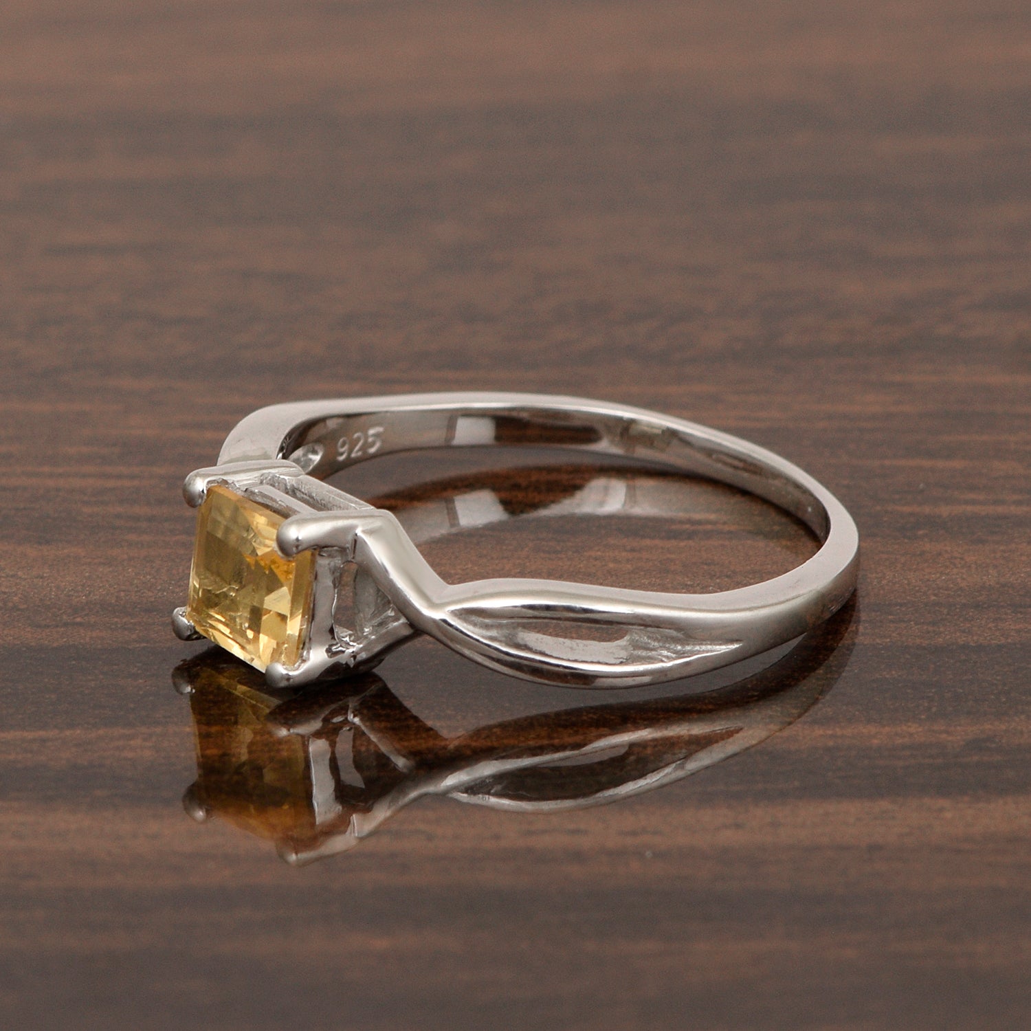 Square 5MM Citrine Gemstone 925 Sterling Silver Celtic Knot Solitaire Ring - Kimaya INC