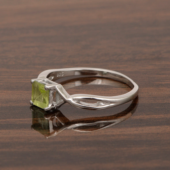 Square 5MM Peridot Gemstone 925 Sterling Silver Celtic Knot Solitaire Ring - Kimaya INC