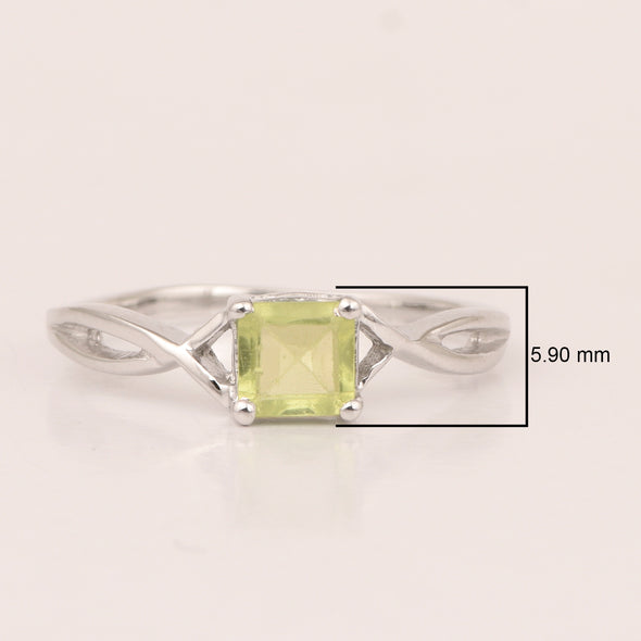 Square 5MM Peridot Gemstone 925 Sterling Silver Celtic Knot Solitaire Ring - Kimaya INC