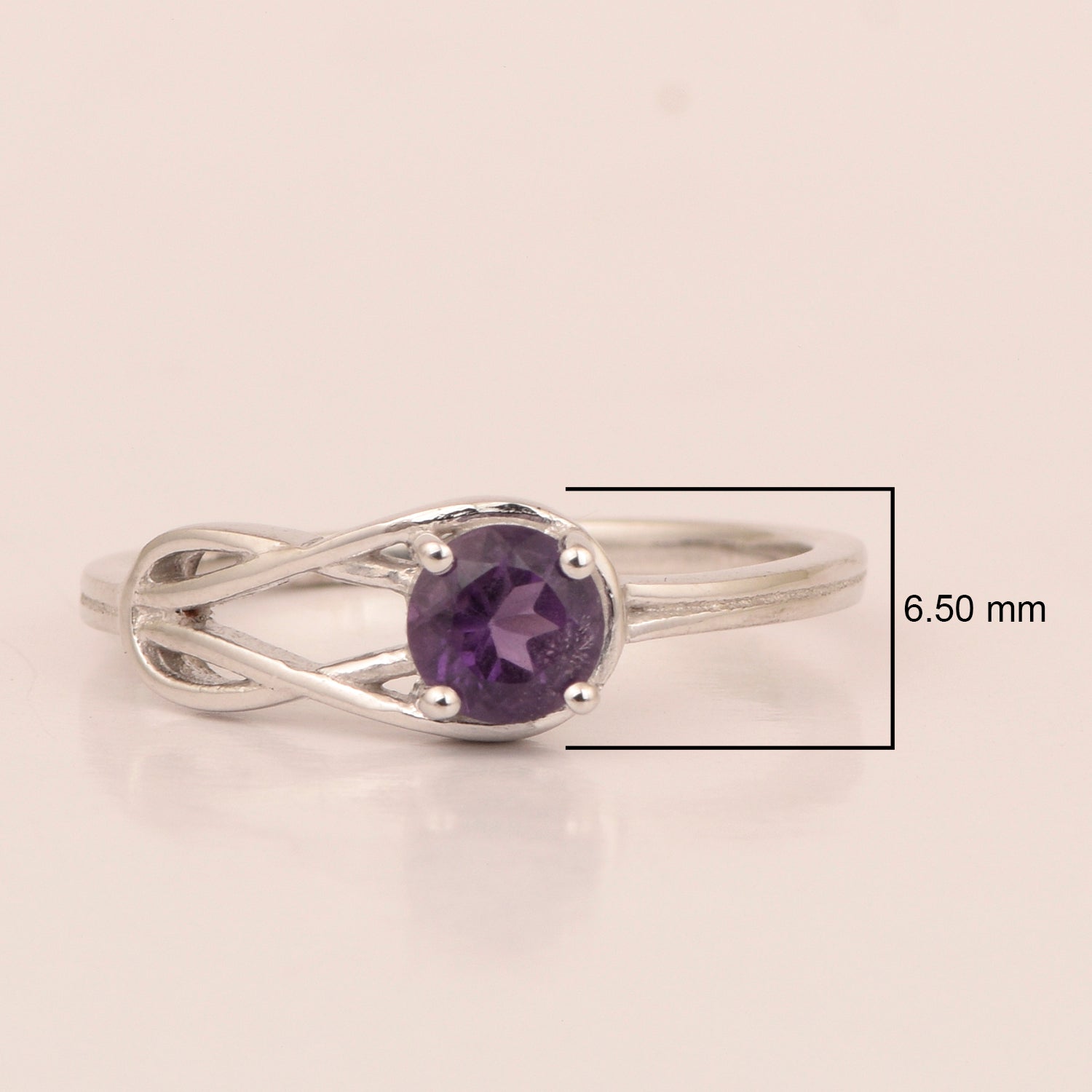 5 MM Round Amethyst Gemstone 925 Sterling Silver Triquetra Celtic Trinity Knot Ring - Kimaya INC