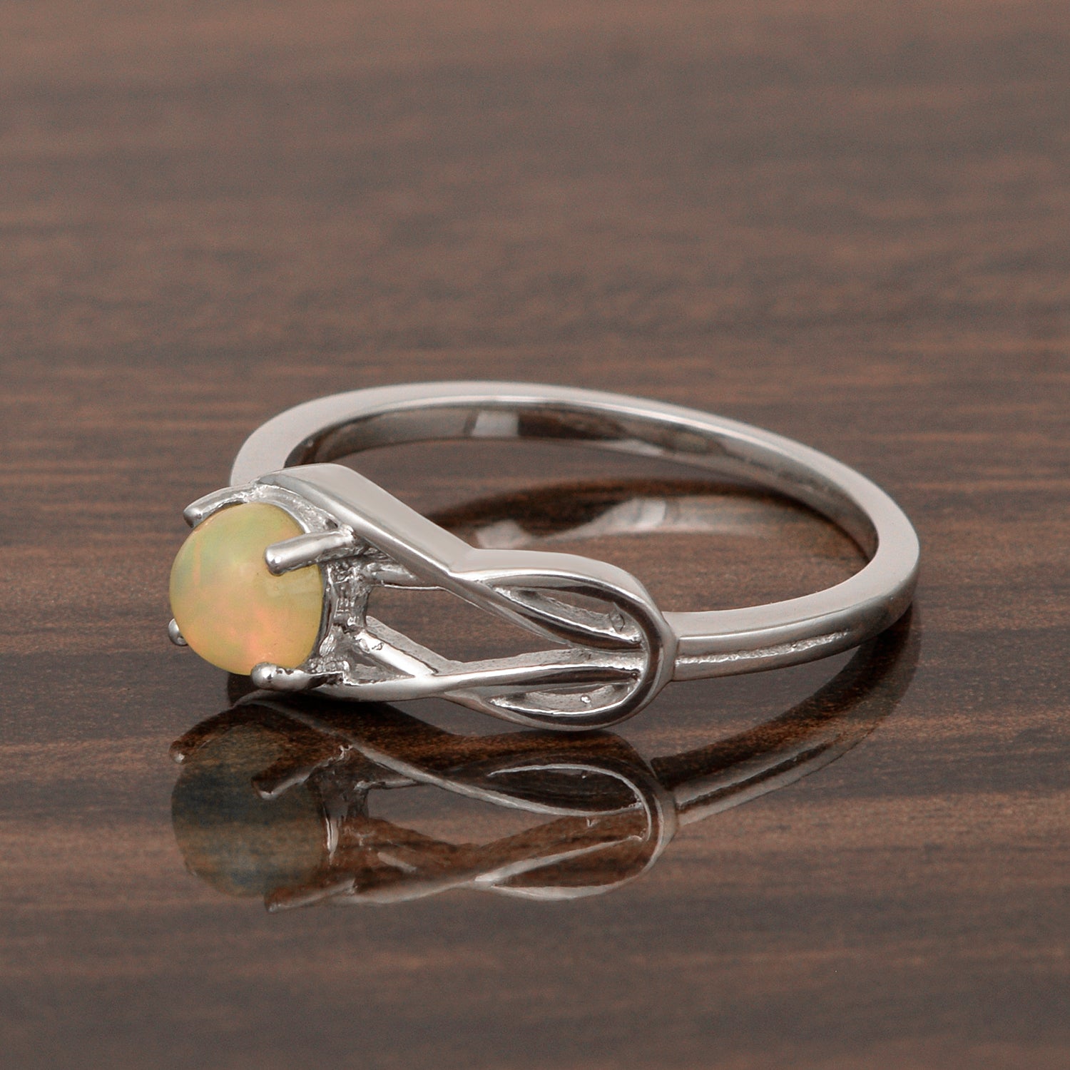 5 MM Round Opal Gemstone 925 Sterling Silver Triquetra Celtic Trinity Knot Ring - Kimaya INC