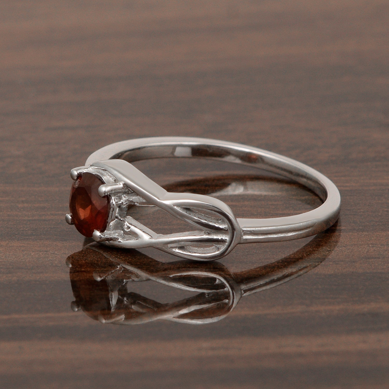 5 MM Round Garnet Gemstone 925 Sterling Silver Triquetra Celtic Trinity Knot Ring - Kimaya INC