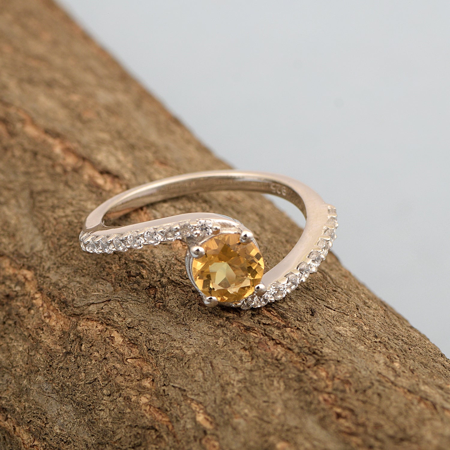 925 Sterling Silver Round 5mm Citrine Women Wedding Ring - Kimaya INC
