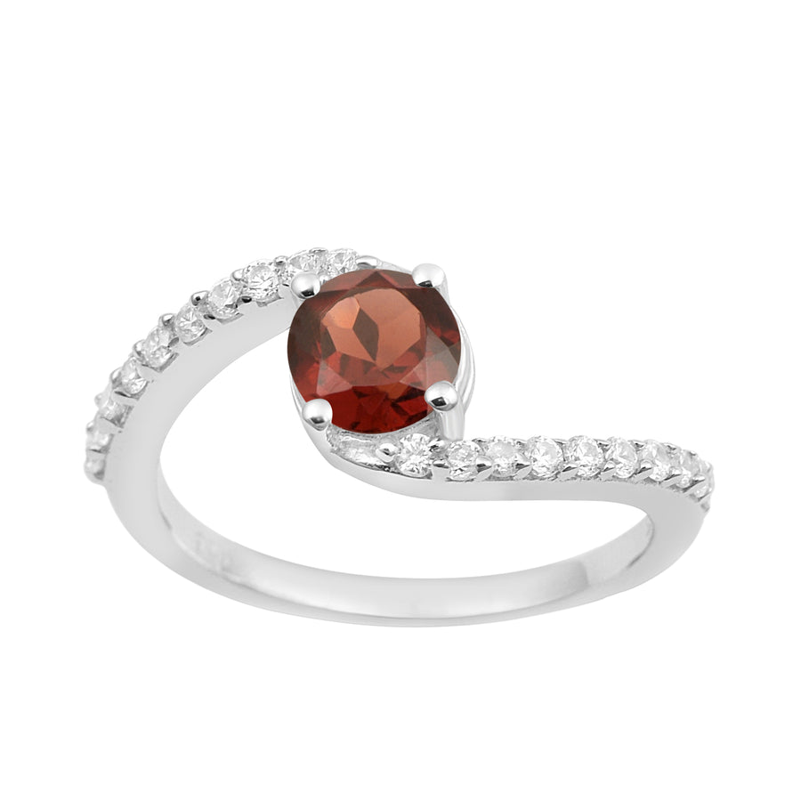 Garnet Bypass Accents Ring - Sterling Silver