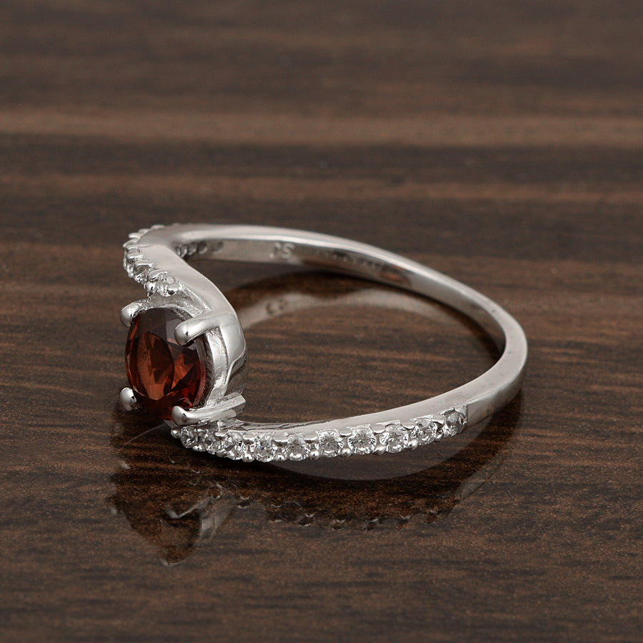 Garnet Bypass Accents Ring - Sterling Silver