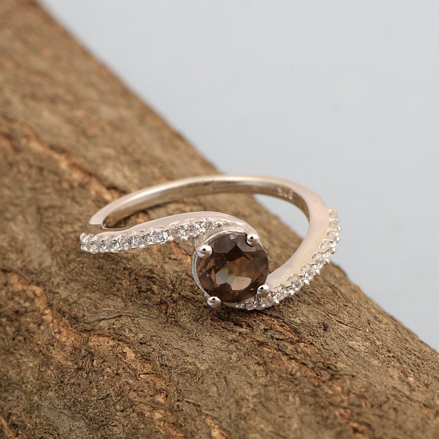 925 Sterling Silver Round 5mm Smoky Quartz Women Wedding Ring - Kimaya INC