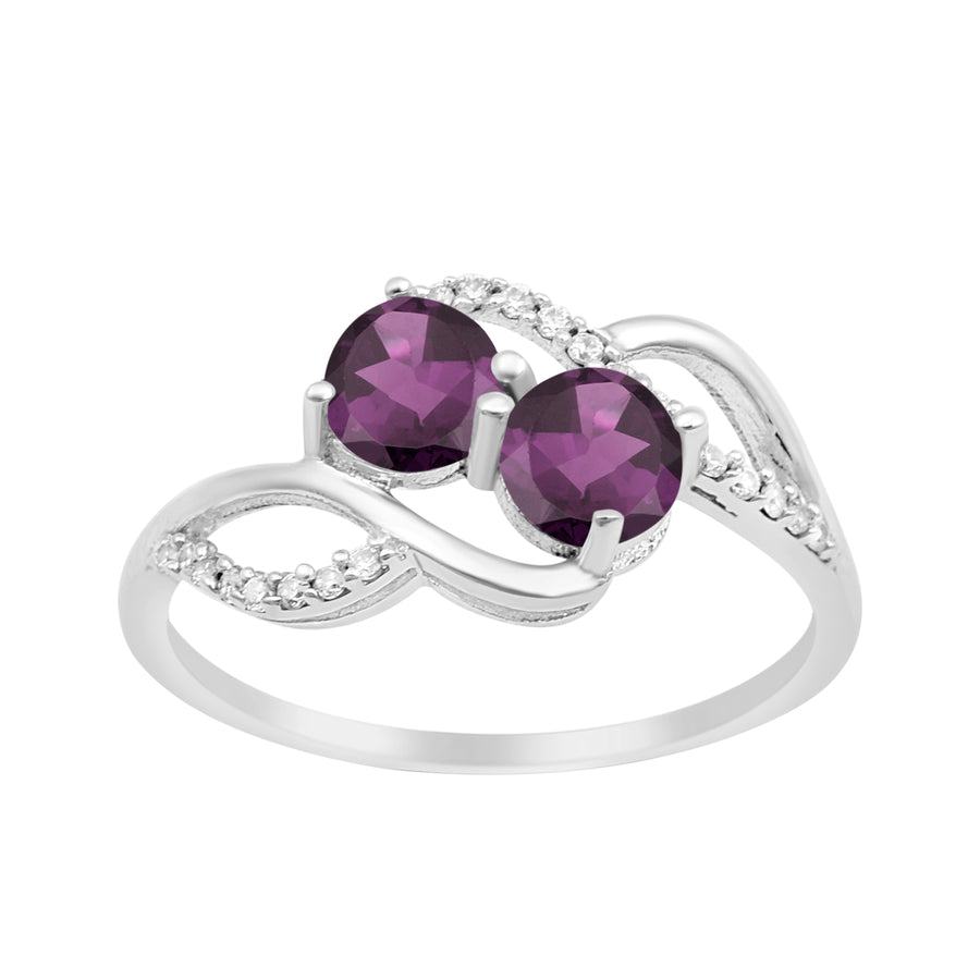 Amethyst Two Stone Twisted Ring - Sterling Silver