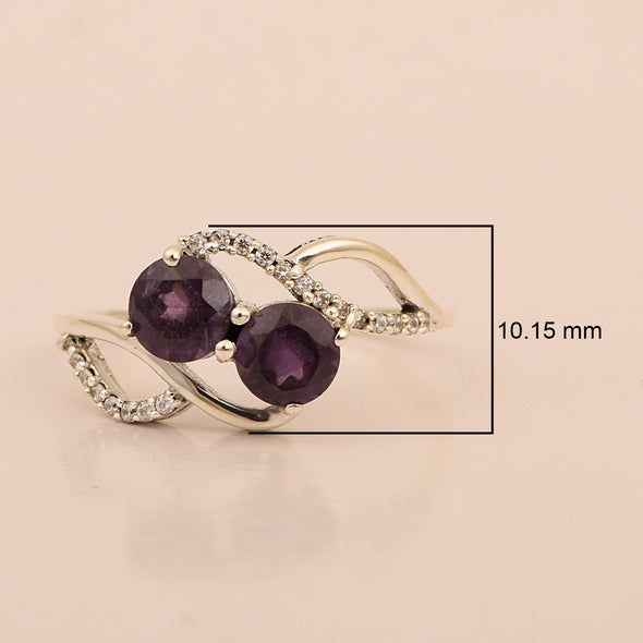 Cocktail 925 Sterling Silver Dual Round Stone 5MM Amethyst Love Ring - Kimaya INC