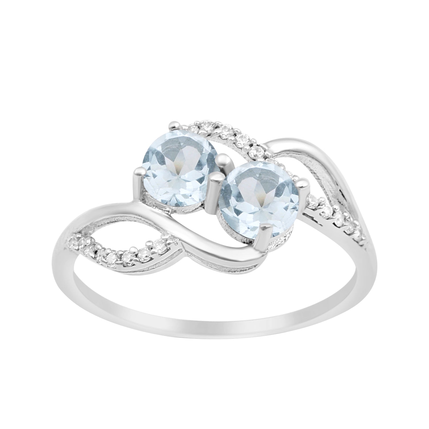 Cocktail 925 Sterling Silver Dual Round Stone 5MM Blue Topaz Love Ring - Kimaya INC