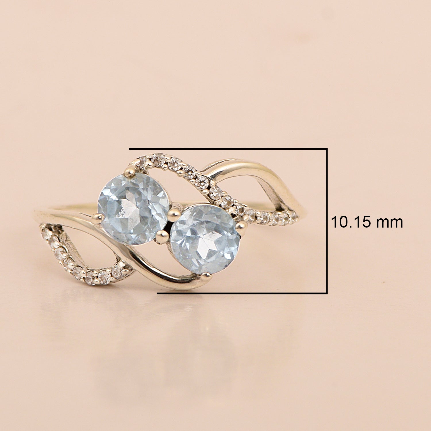 Cocktail 925 Sterling Silver Dual Round Stone 5MM Blue Topaz Love Ring - Kimaya INC