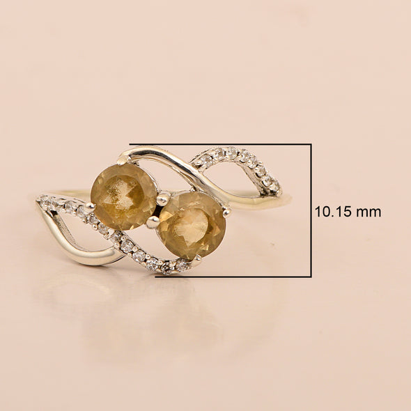 Cocktail 925 Sterling Silver Dual Round Stone 5MM Citrine Love Ring - Kimaya INC