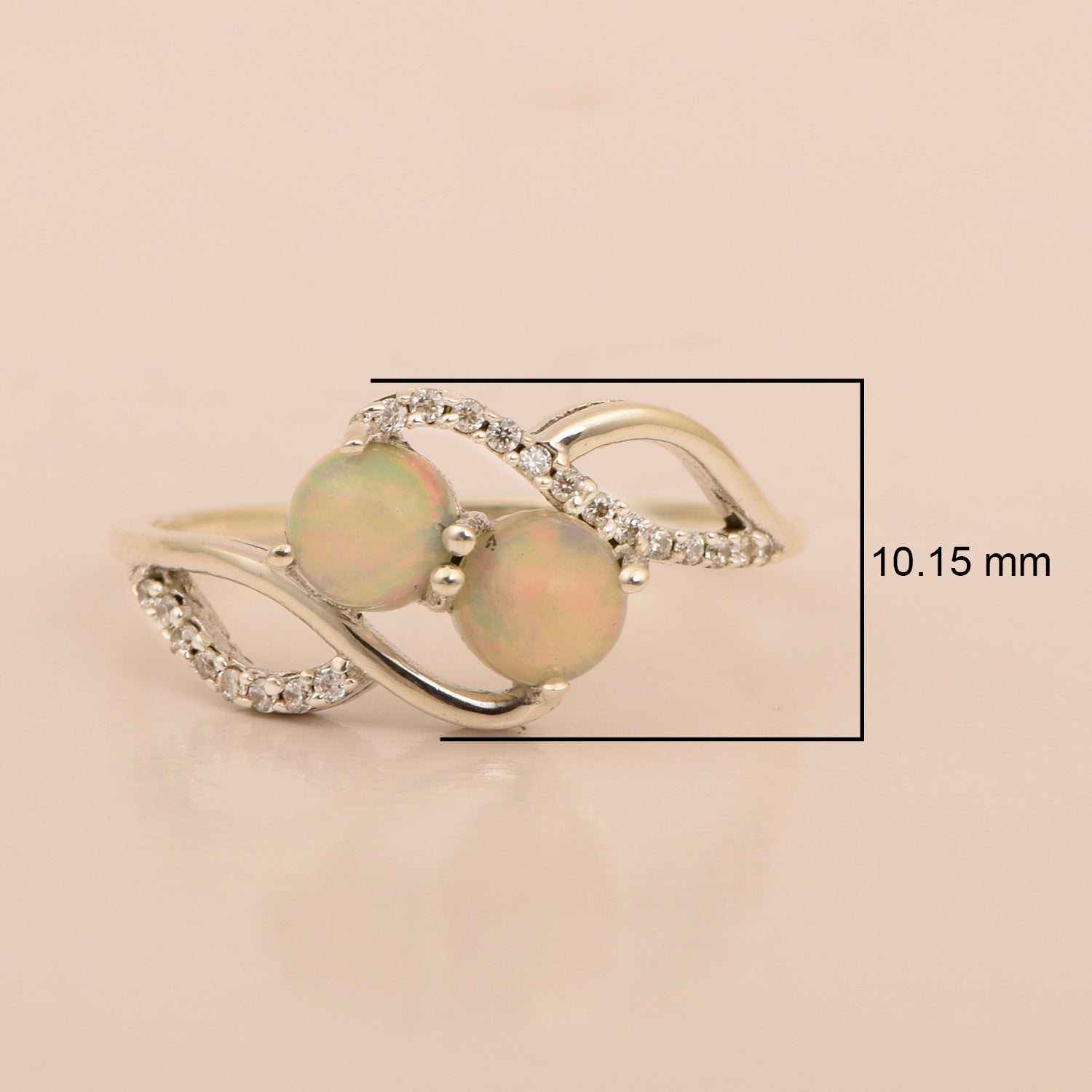 Cocktail 925 Sterling Silver Dual Round Stone 5MM Opal Love Ring - Kimaya INC