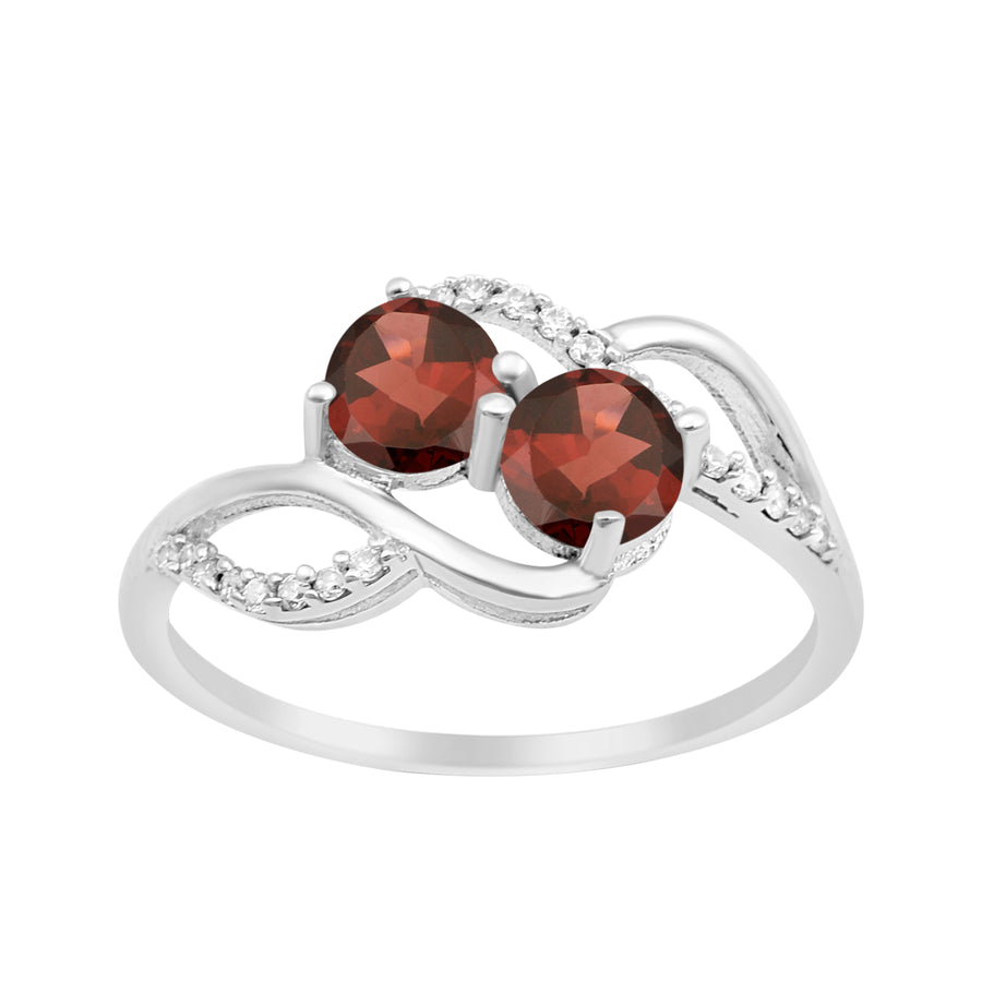 Garnet Two Stone Twisted Ring - Sterling Silver