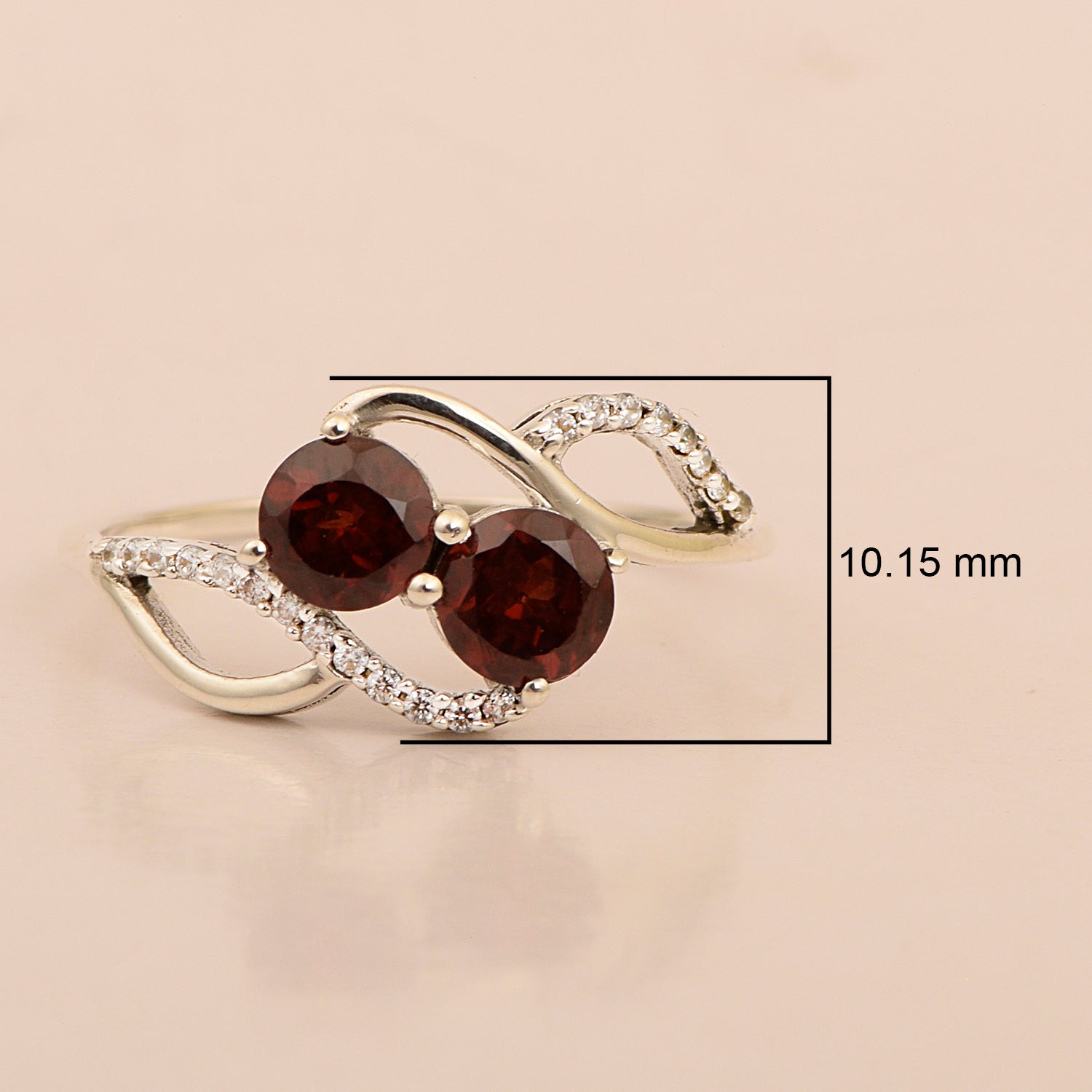 Cocktail 925 Sterling Silver Dual Round Stone 5MM Garnet Love Ring - Kimaya INC