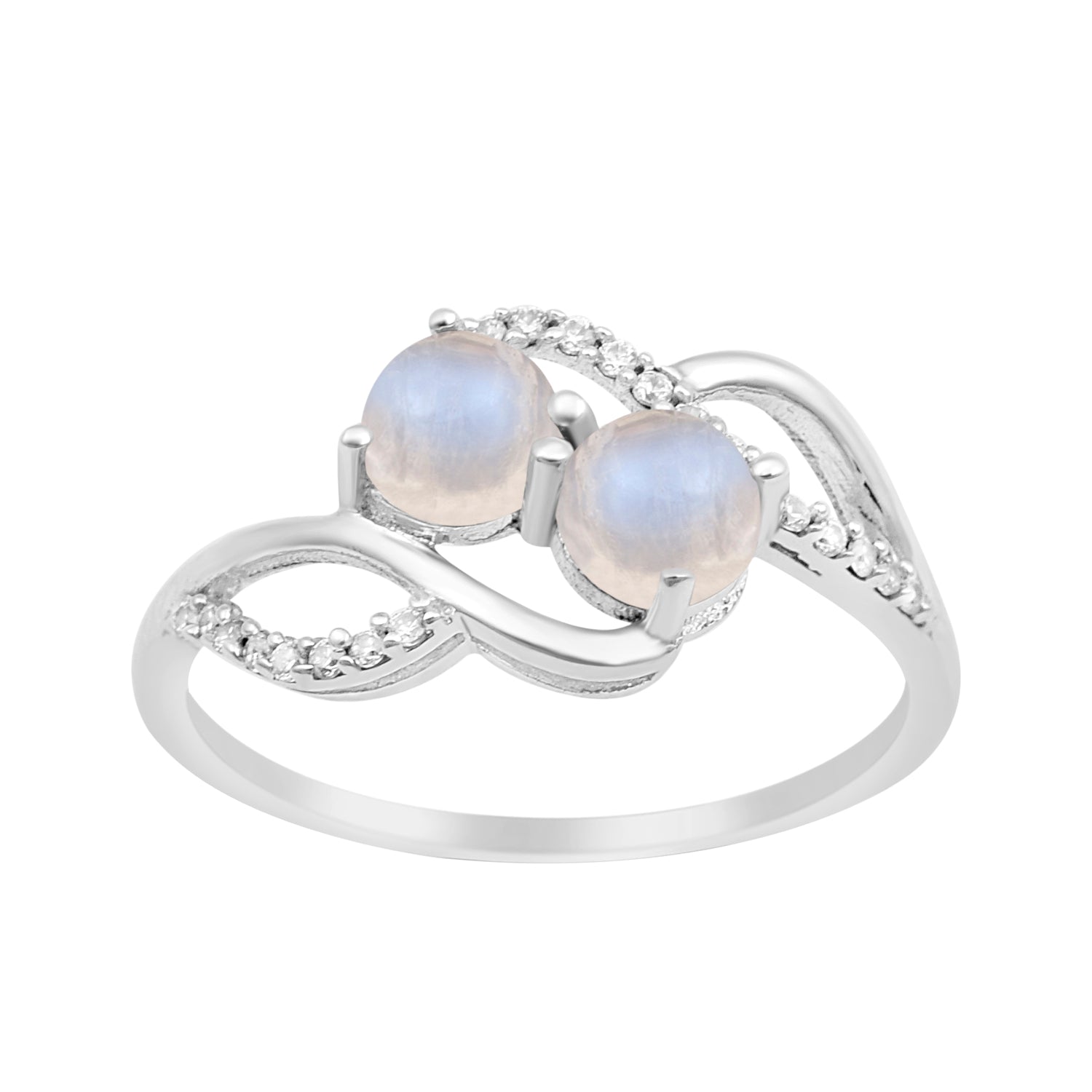 Cocktail 925 Sterling Silver Dual Round Stone 5MM Moonstone Love Ring - Kimaya INC