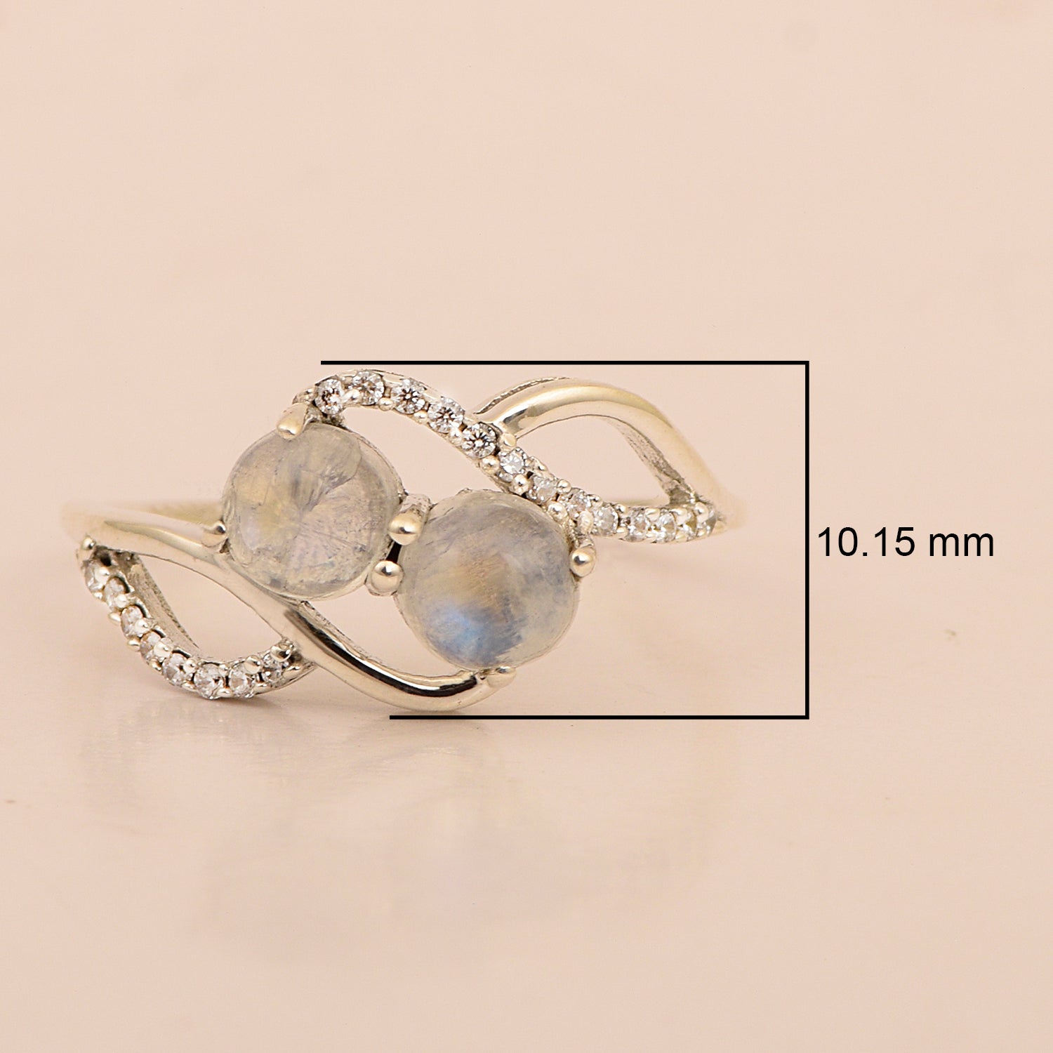 Cocktail 925 Sterling Silver Dual Round Stone 5MM Moonstone Love Ring - Kimaya INC