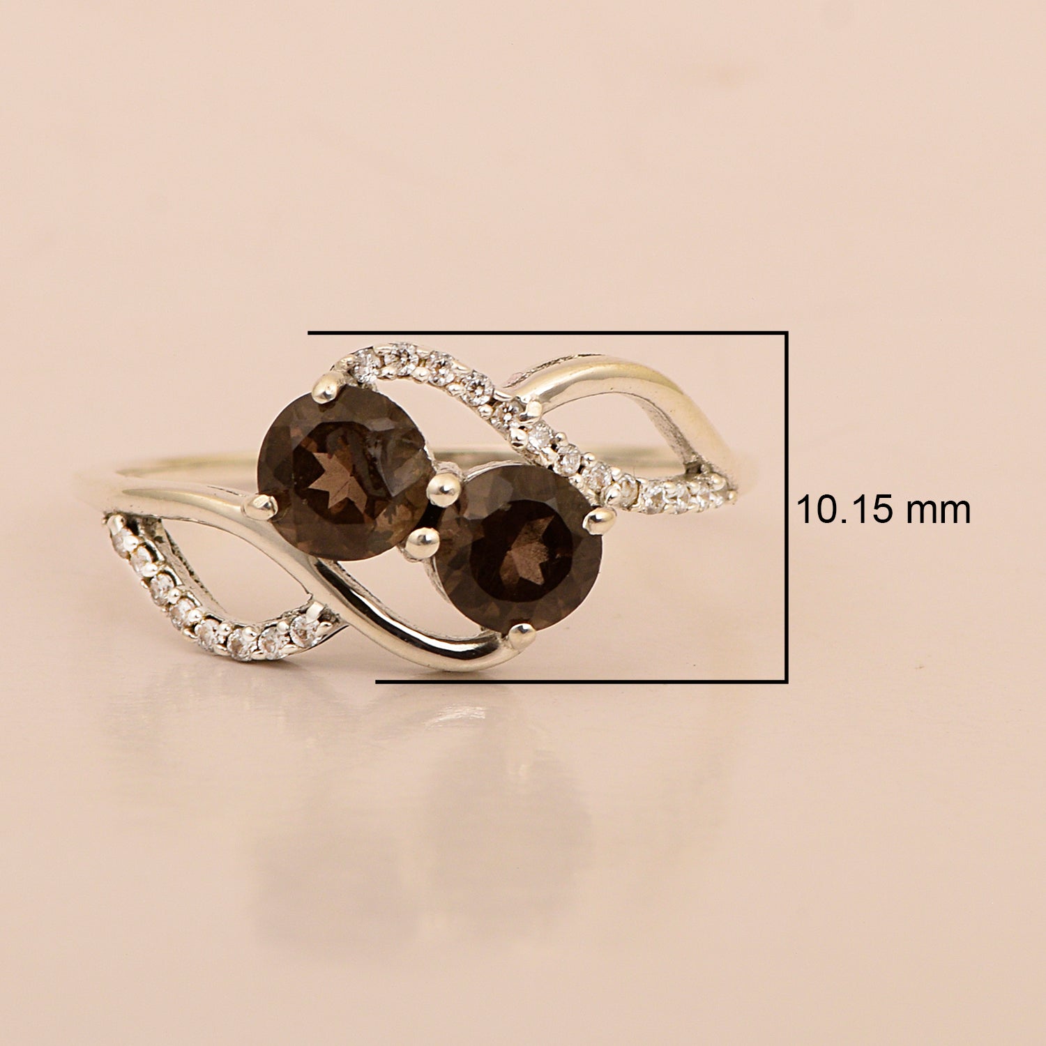 Cocktail 925 Sterling Silver Dual Round Stone 5MM Smoky Quartz Love Ring - Kimaya INC