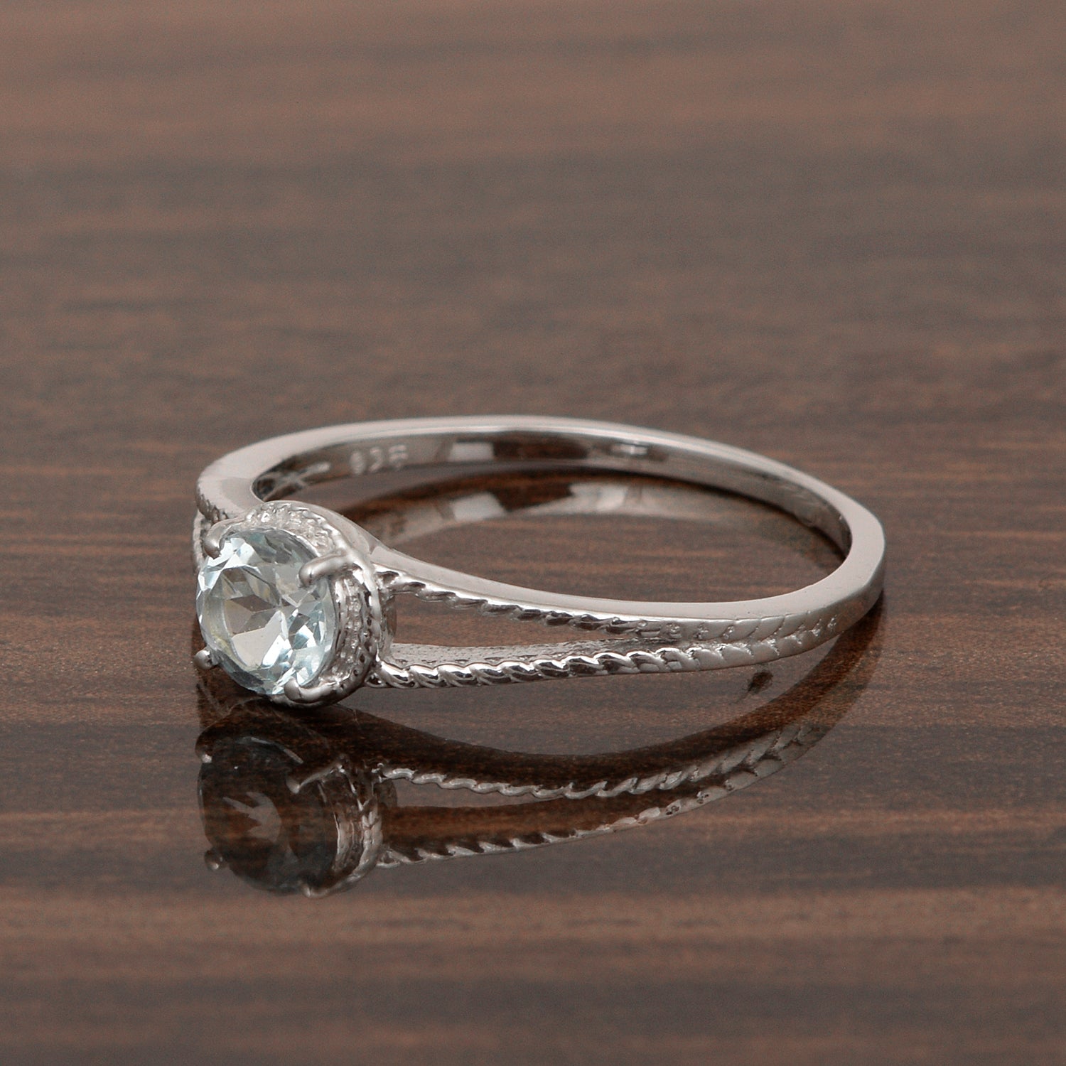 Dual Band 0.55 Ctw Blue Topaz 925 Sterling Silver Women Engagement Ring - Kimaya INC