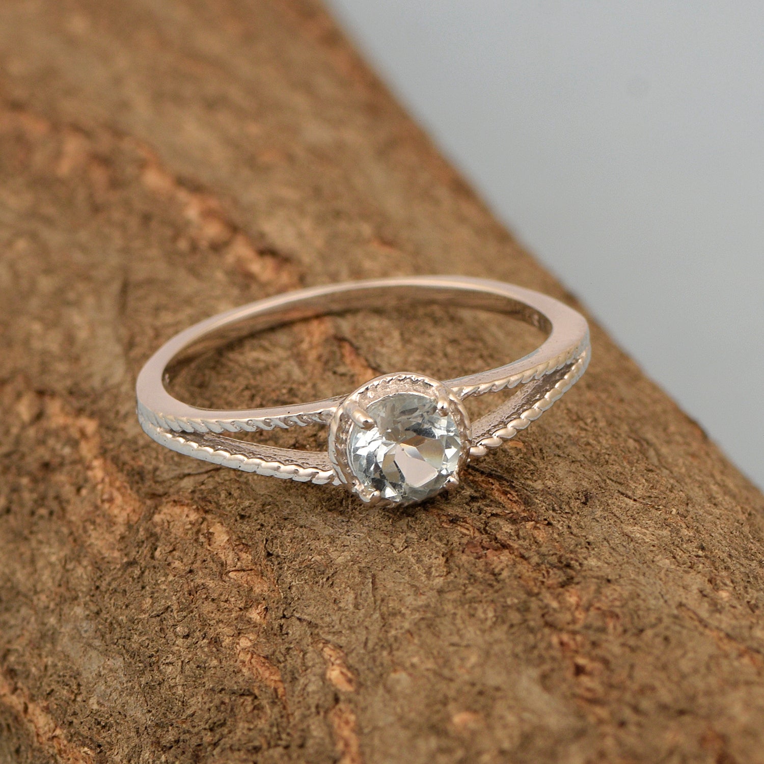 Dual Band 0.55 Ctw Blue Topaz 925 Sterling Silver Women Engagement Ring - Kimaya INC