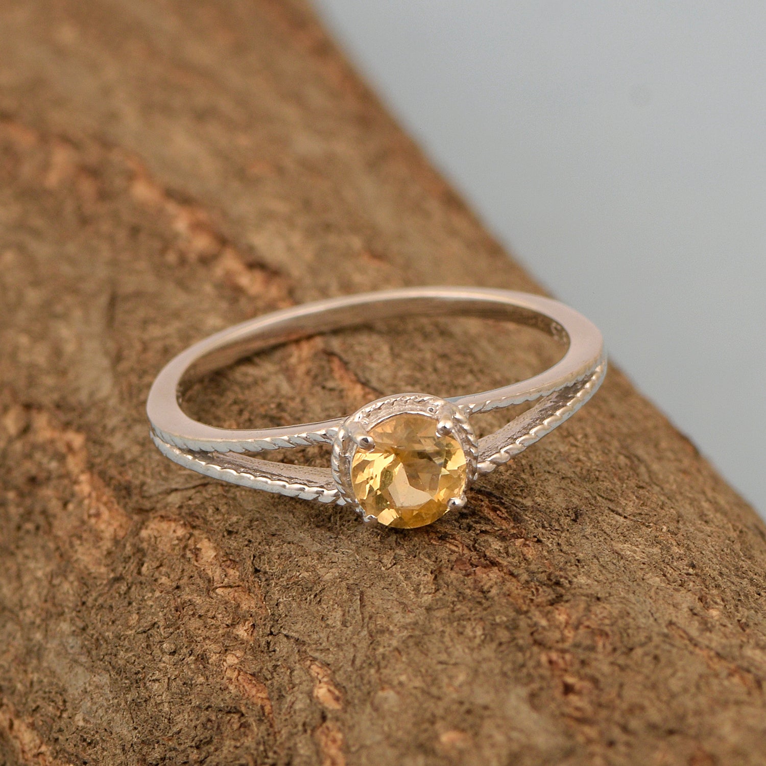 Dual Band 0.55 Ctw Citrine 925 Sterling Silver Women Engagement Ring - Kimaya INC