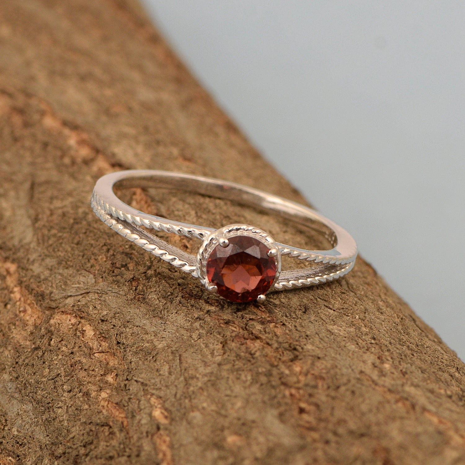 Dual Band 0.55 Ctw Garnet 925 Sterling Silver Women Engagement Ring - Kimaya INC