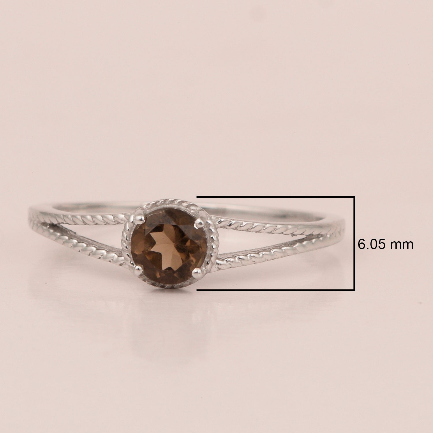 Dual Band 0.55 Ctw Smoky Quartz 925 Sterling Silver Women Engagement Ring - Kimaya INC