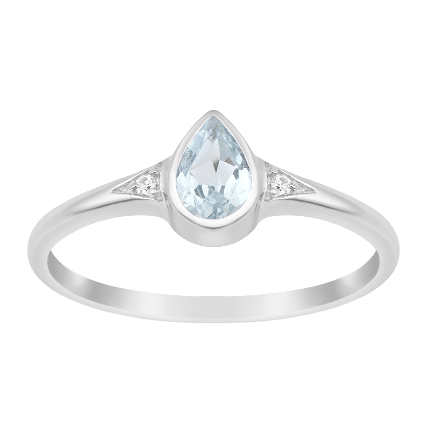 925 Sterling Silver Pear Shape 6X4MM Aquamarine Women Solitaire Ring - Kimaya INC