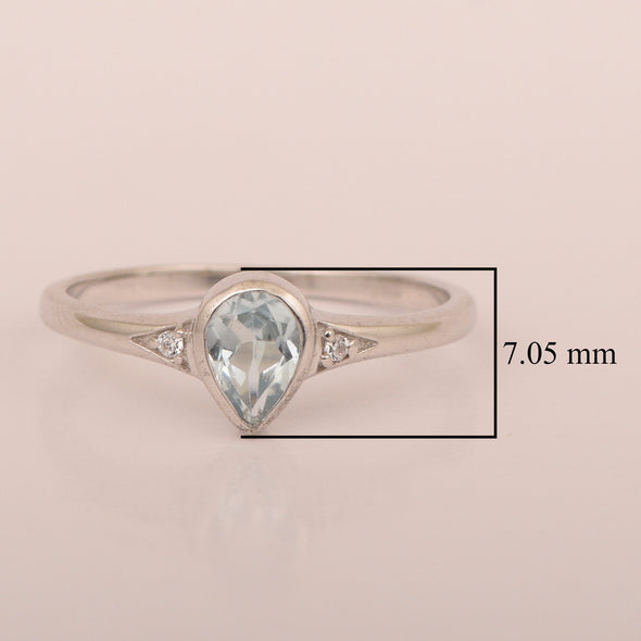 925 Sterling Silver Pear Shape 6X4MM Aquamarine Women Solitaire Ring - Kimaya INC