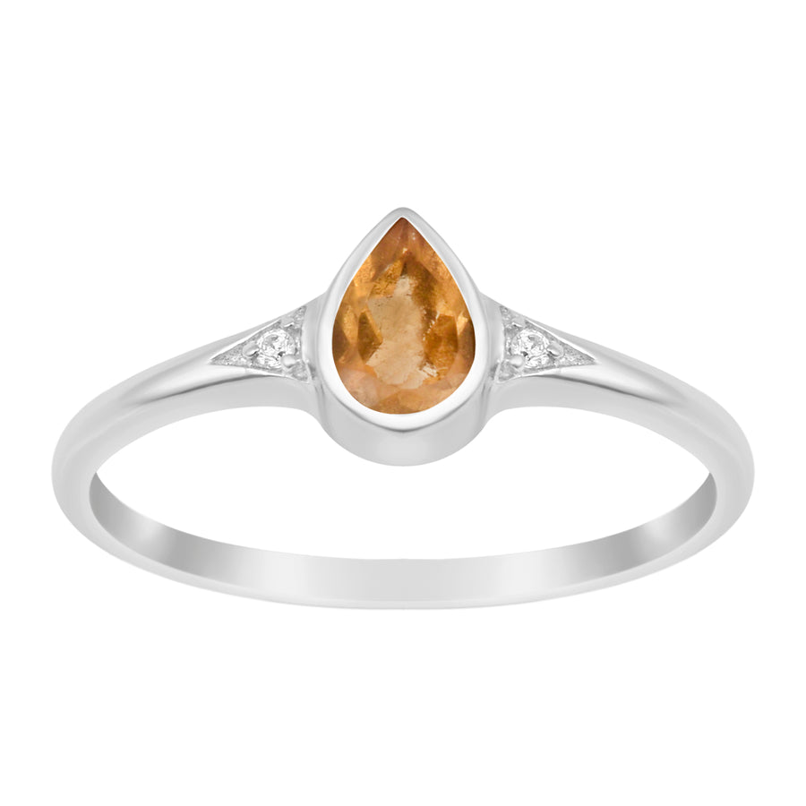 Citrine Solitaire Minimalist Ring - Sterling Silver