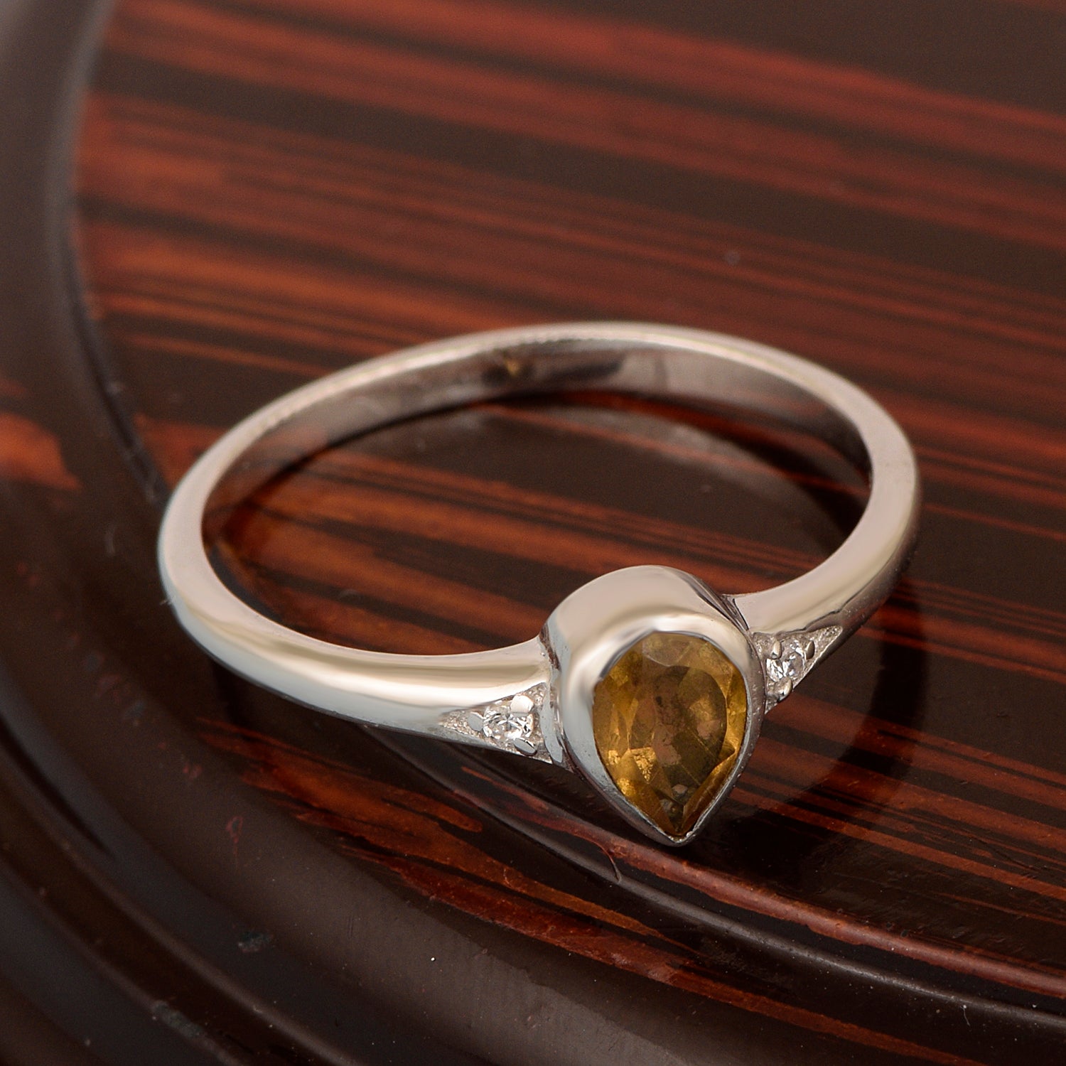 925 Sterling Silver Pear Shape 6X4MM Citrine Women Solitaire Ring - Kimaya INC