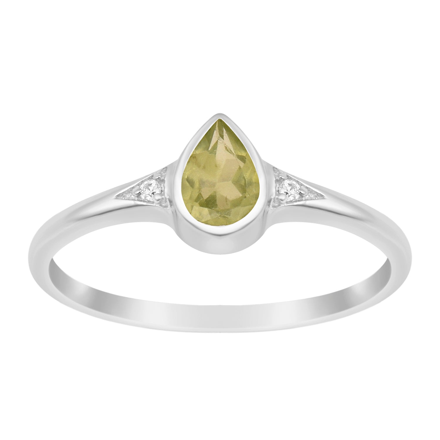 925 Sterling Silver Pear Shape 6X4MM Peridot Women Solitaire Ring - Kimaya INC