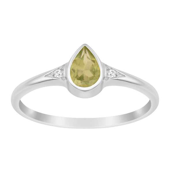 925 Sterling Silver Pear Shape 6X4MM Peridot Women Solitaire Ring - Kimaya INC