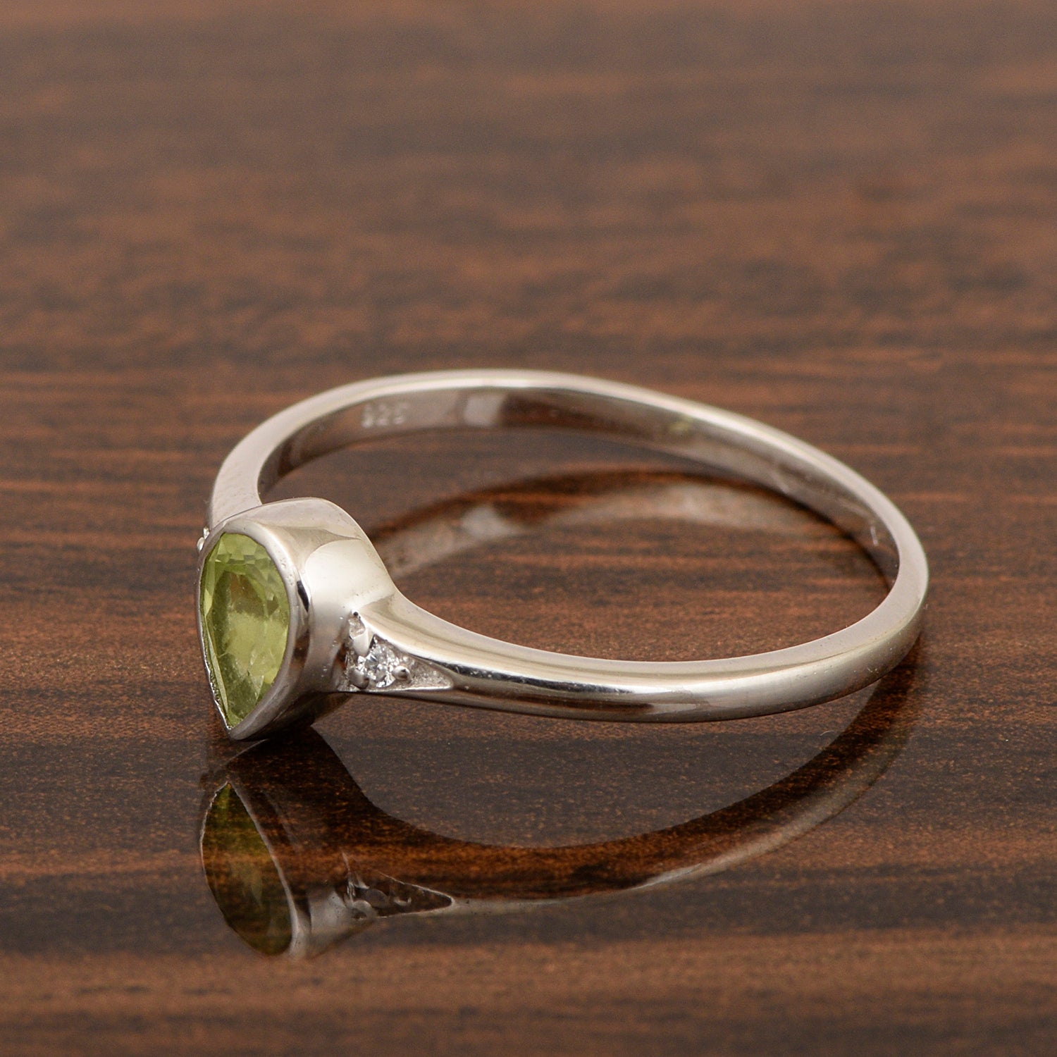 925 Sterling Silver Pear Shape 6X4MM Peridot Women Solitaire Ring - Kimaya INC