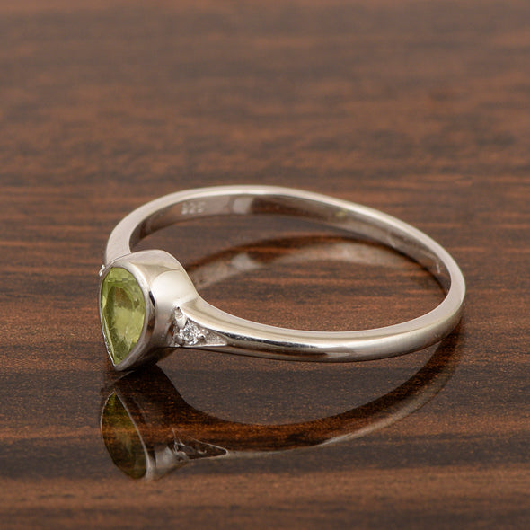 925 Sterling Silver Pear Shape 6X4MM Peridot Women Solitaire Ring - Kimaya INC
