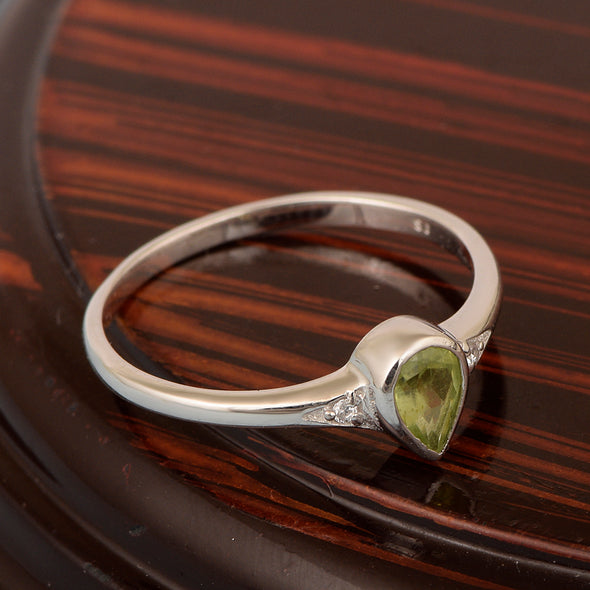 925 Sterling Silver Pear Shape 6X4MM Peridot Women Solitaire Ring - Kimaya INC