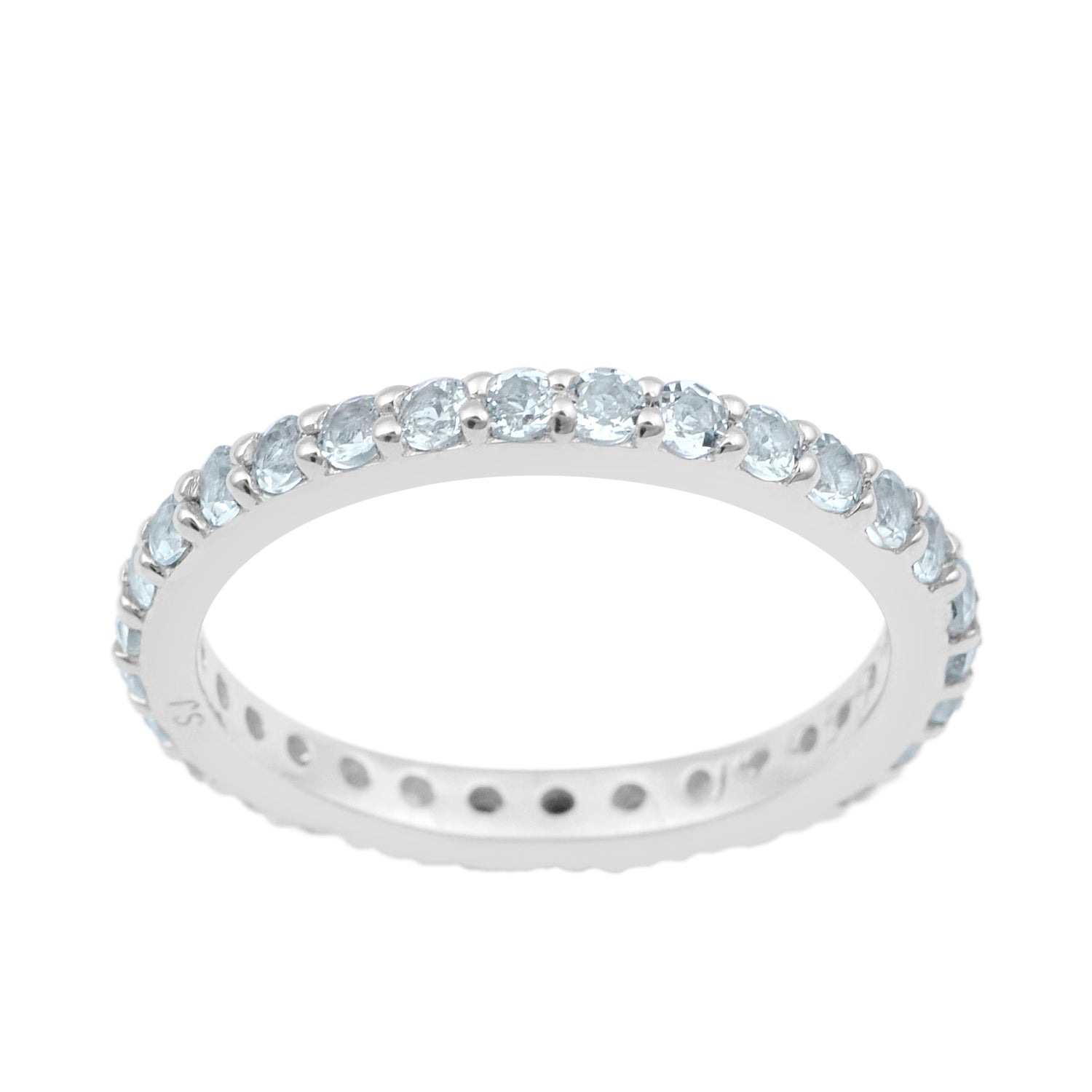 Eternity Band 925 Sterling Silver Round 2 MM Aquamarine Ring - Kimaya INC