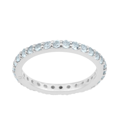 Eternity Band 925 Sterling Silver Round 2 MM Aquamarine Ring - Kimaya INC