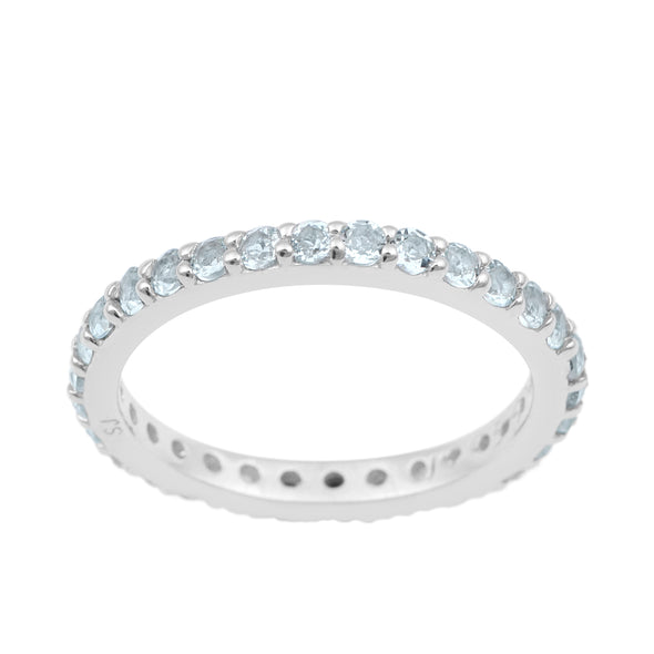Eternity Band 925 Sterling Silver Round 2 MM Aquamarine Ring - Kimaya INC