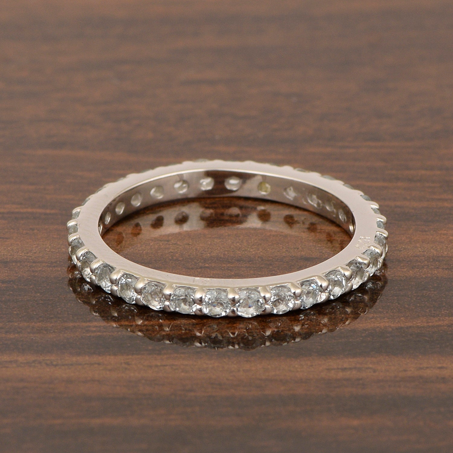 Eternity Band 925 Sterling Silver Round 2 MM Aquamarine Ring - Kimaya INC