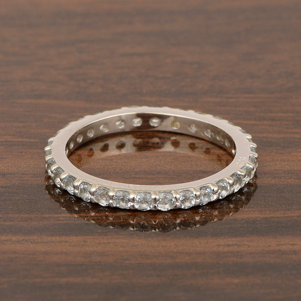 Eternity Band 925 Sterling Silver Round 2 MM Aquamarine Ring - Kimaya INC