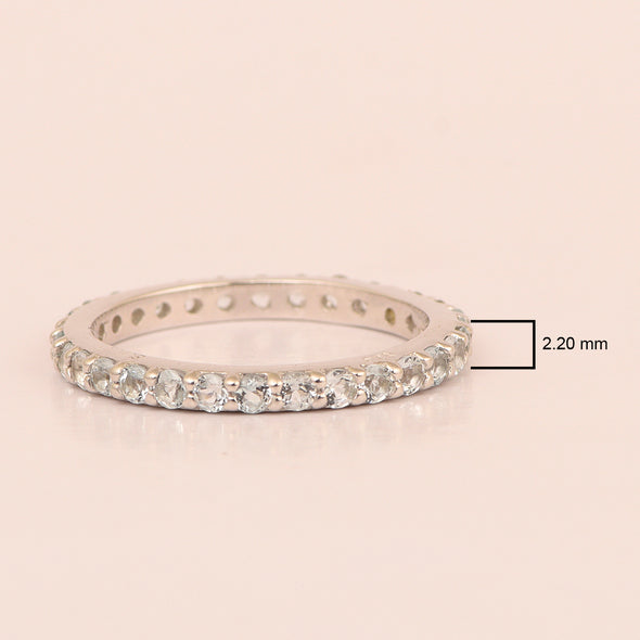 Eternity Band 925 Sterling Silver Round 2 MM Aquamarine Ring - Kimaya INC