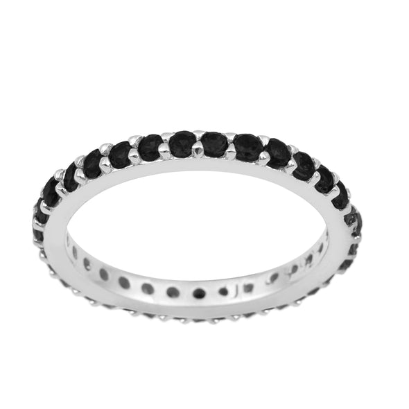 Eternity Band 925 Sterling Silver Round 2 MM Black Spinel Ring - Kimaya INC
