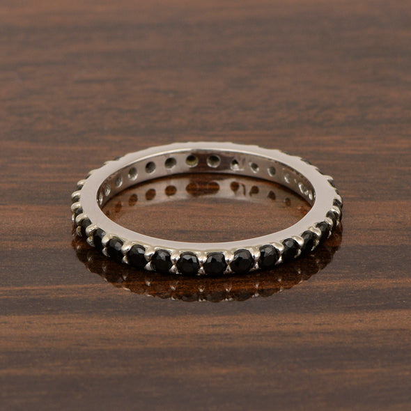 Eternity Band 925 Sterling Silver Round 2 MM Black Spinel Ring - Kimaya INC