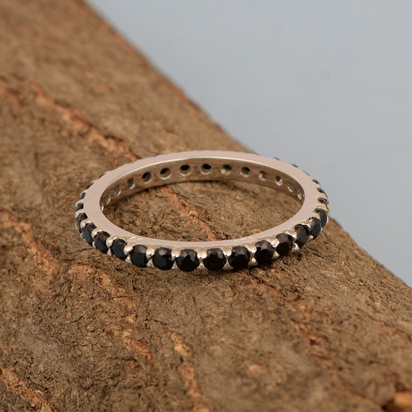 Eternity Band 925 Sterling Silver Round 2 MM Black Spinel Ring - Kimaya INC