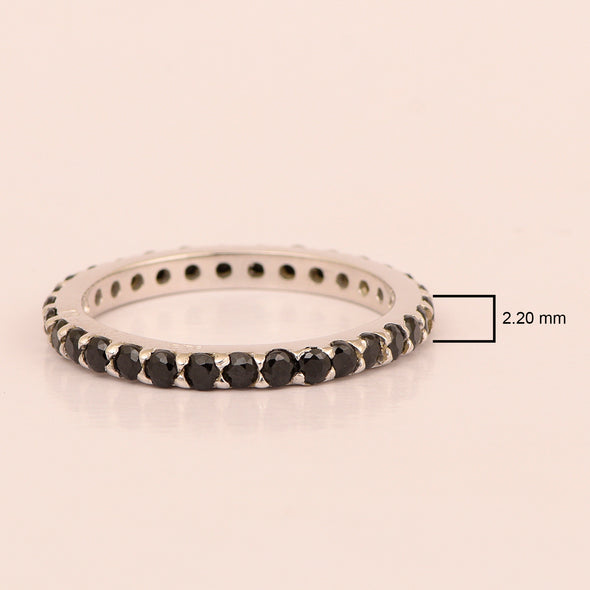 Eternity Band 925 Sterling Silver Round 2 MM Black Spinel Ring - Kimaya INC