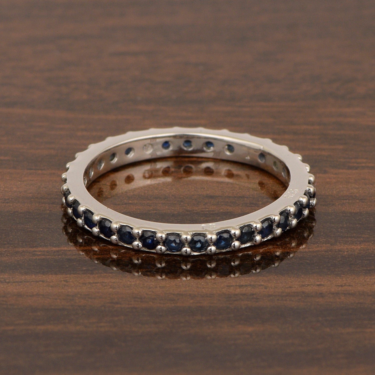 Eternity Band 925 Sterling Silver Round 2 MM Blue Sapphire Ring - Kimaya INC