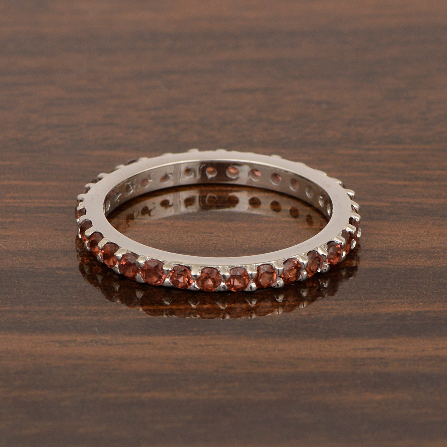 Eternity Band 925 Sterling Silver Round 2 MM Garnet Ring - Kimaya INC