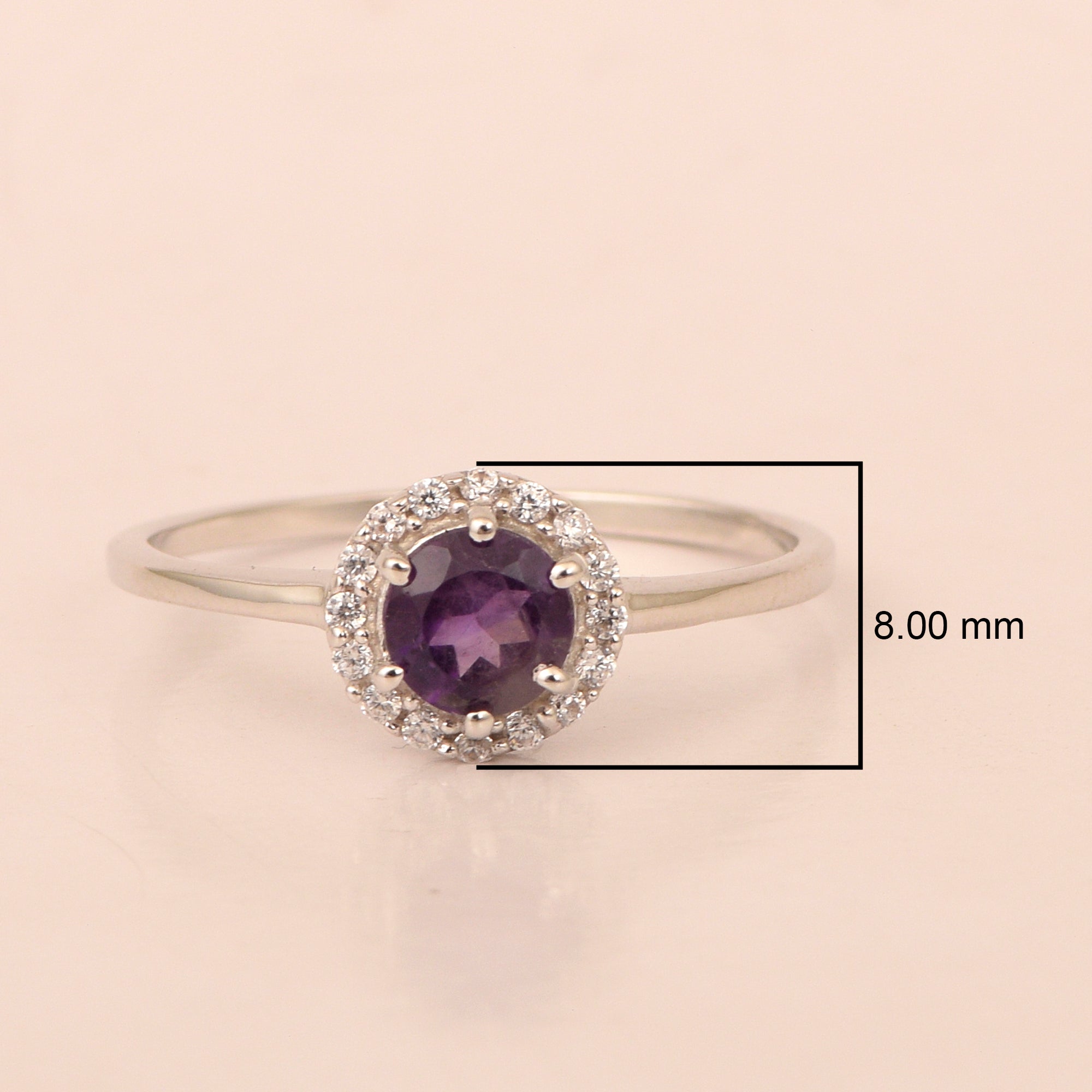 925 Sterling Silver Round 5MM Amethyst Solitaire Accents Ring - Kimaya INC