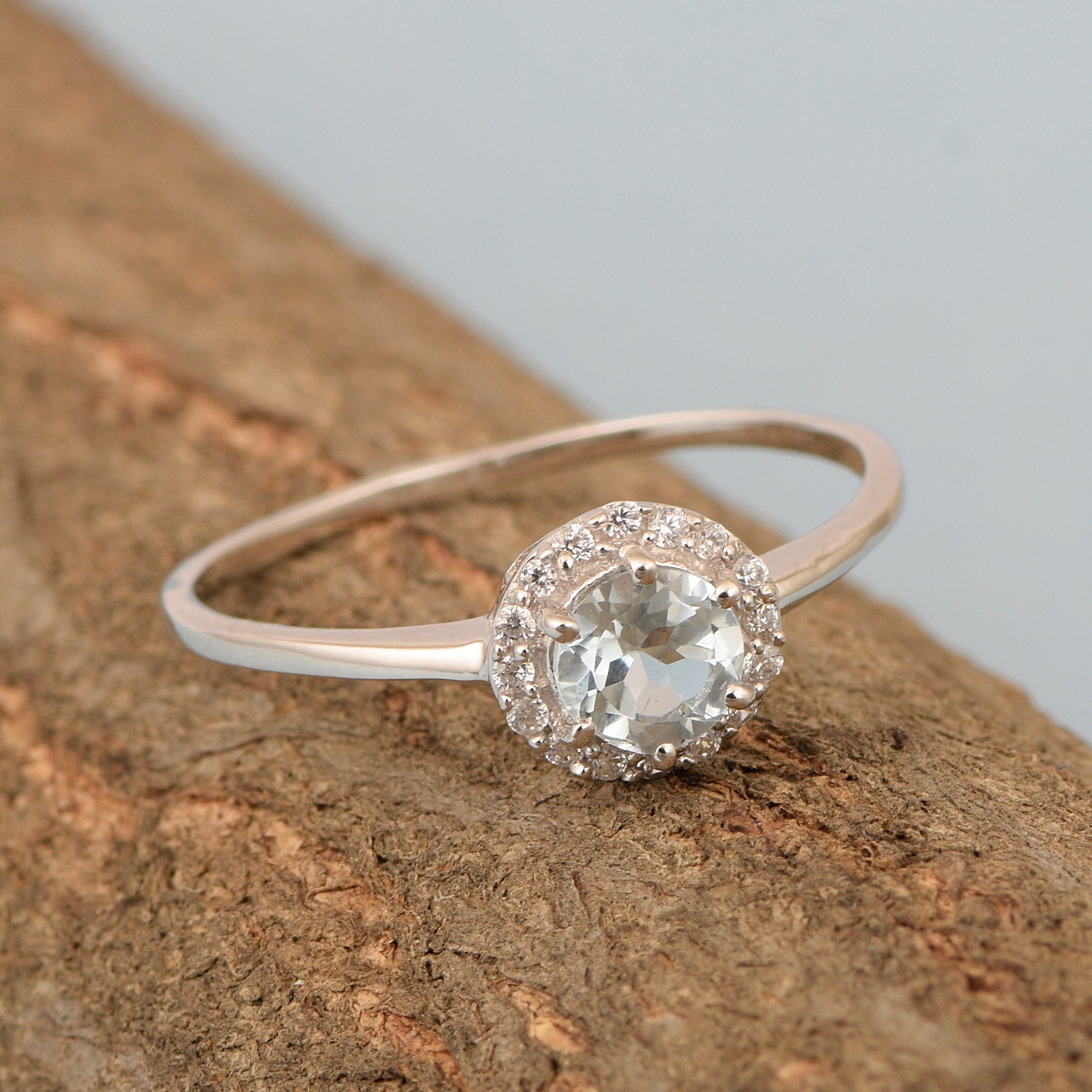 925 Sterling Silver Round 5MM Blue Topaz Solitaire Accents Ring - Kimaya INC